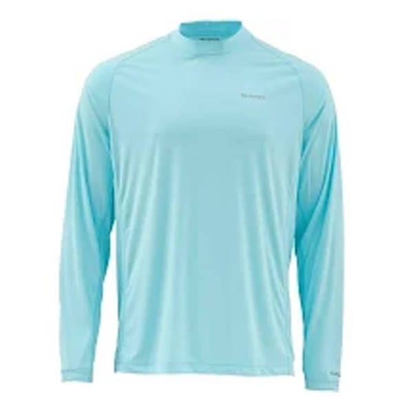 Simms SolarFlex LS Solid Crewneck Shirt – Light Turquoise Men's Clothing