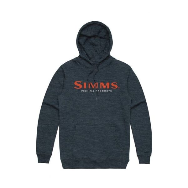 SIMMS Logo Pullover Hoodie, Navy Heather Men's Clothing