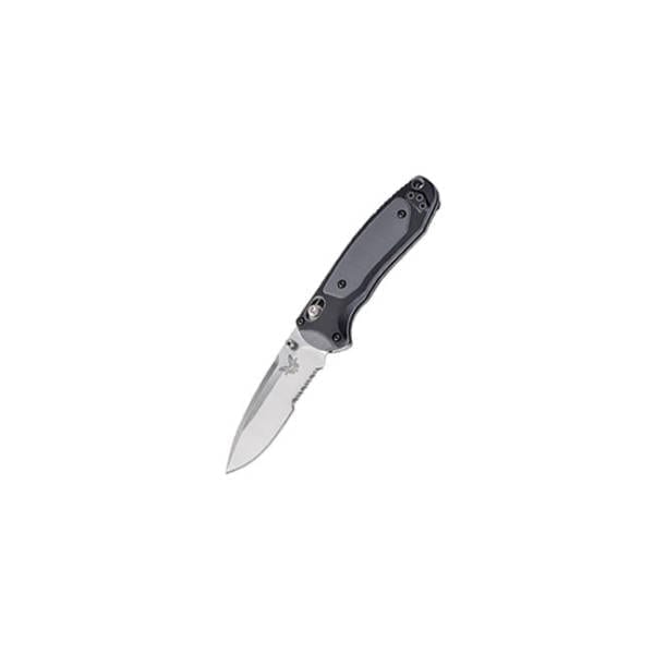 Benchmade Mini Boost AXIS-Assisted 3.11″ Satin Combo Blade Folding Knives