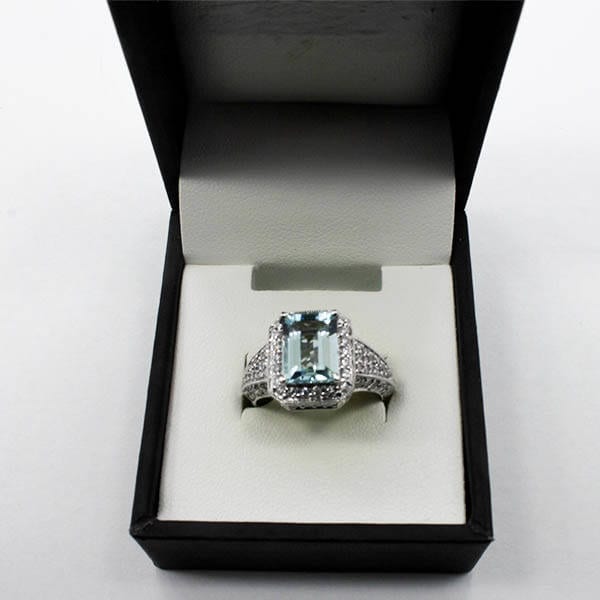 Diamond, Aquamarine & White Gold Ring (1.95 carats) Jewelry