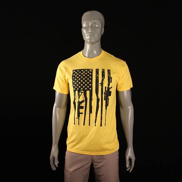 Second Amendment Rifle Flag Yellow T-Shirt (Medium) Clothing
