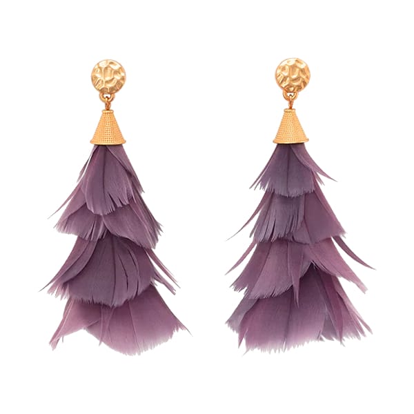 Brackish Pyramidal Purple Feather Statement Earrings Jewelry