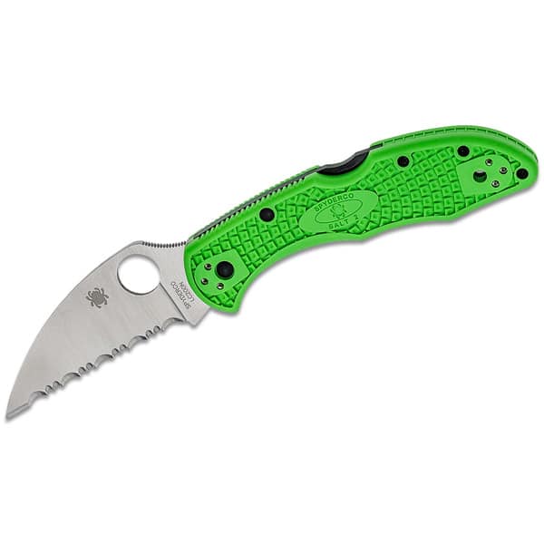 Spyderco Salt 2 Green LC200N Wharncliffe Serrated Edge Folding Pocket Knife Folding Knives